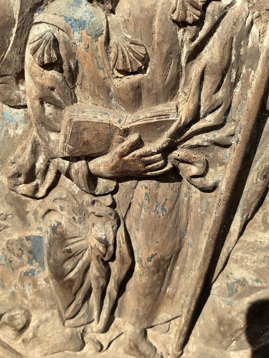 Façade Galbée d’Autel Sculpté en Relief dans un Médaillon St Jean-Batiste Prêchant 18éme-photo-5