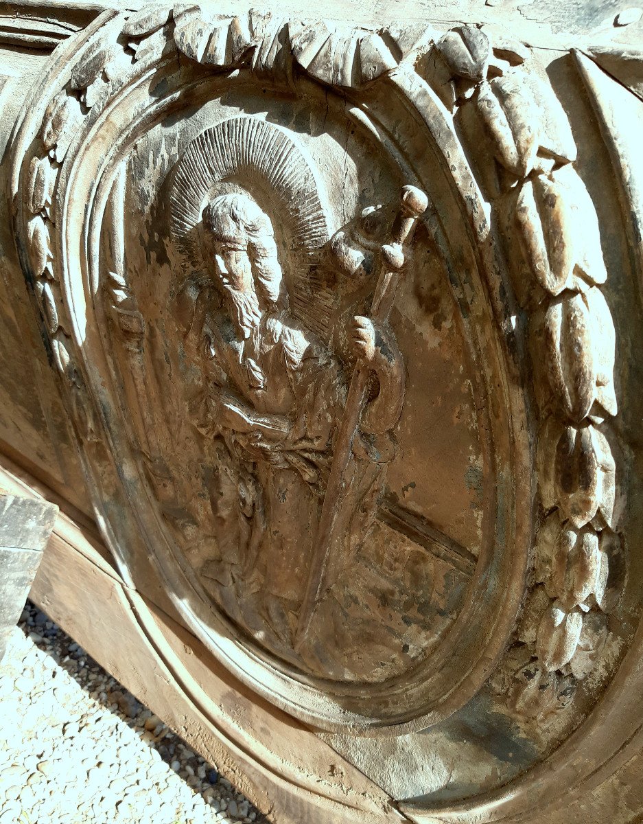 Façade Galbée d’Autel Sculpté en Relief dans un Médaillon St Jean-Batiste Prêchant 18éme-photo-6