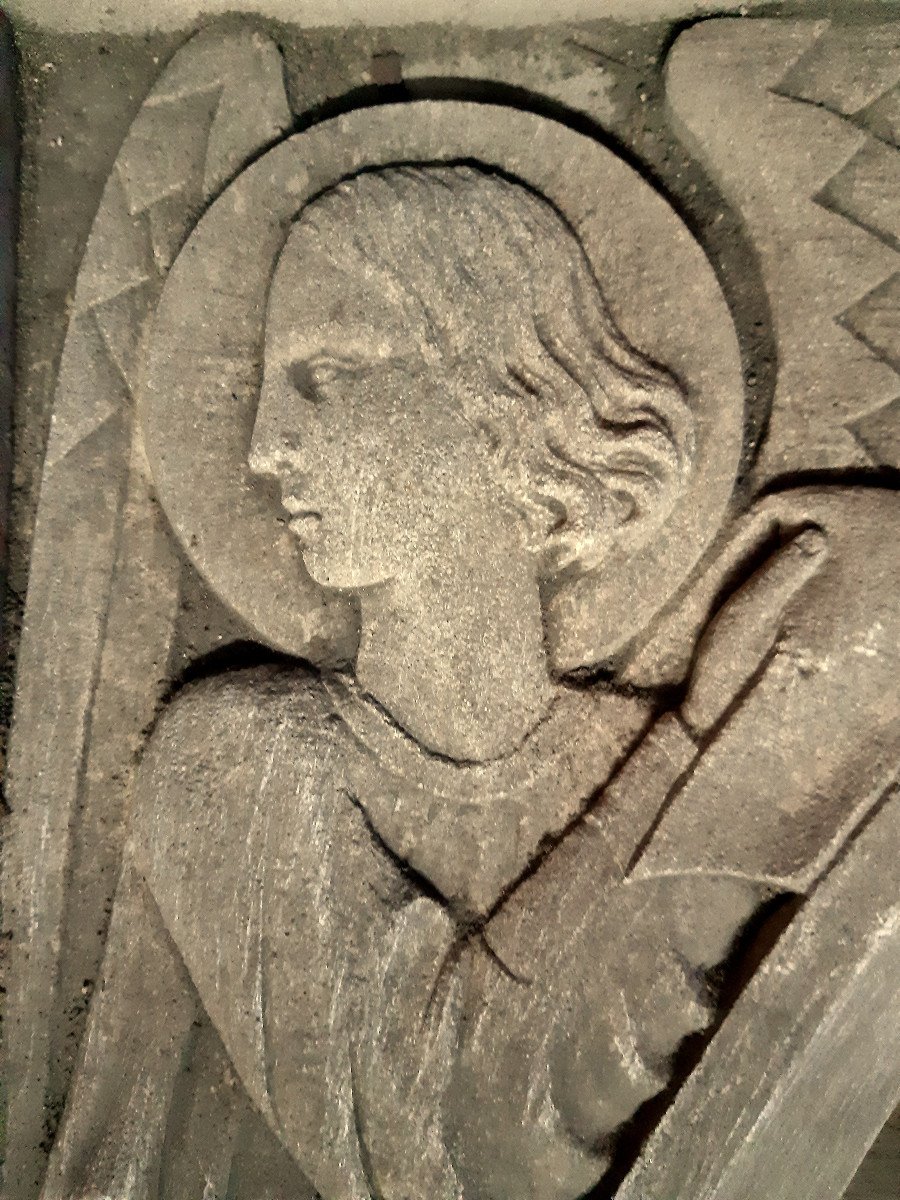 Carved Stone 4 Evangelist Symbols Matthew, John, Luke, Mark, Mandorla, Ox's Eye Art Déco 30-photo-3