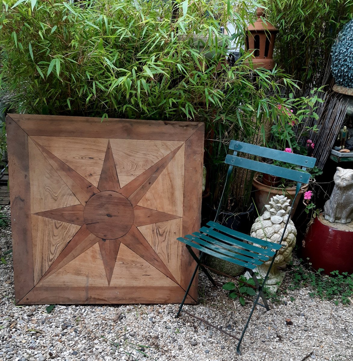 18th Century Square Parquet Element “rose Des Vents” 8-pointed Star Rosette-photo-2