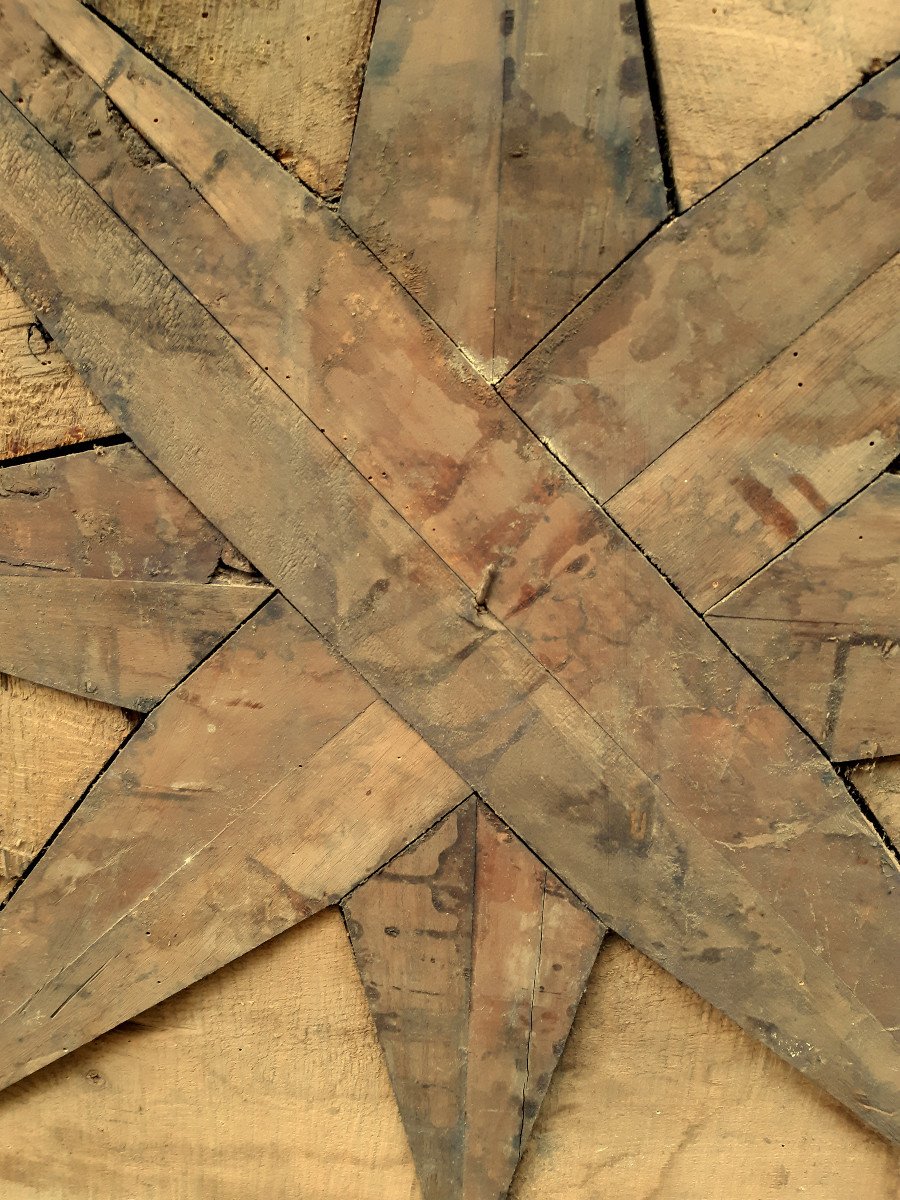 18th Century Square Parquet Element “rose Des Vents” 8-pointed Star Rosette-photo-5