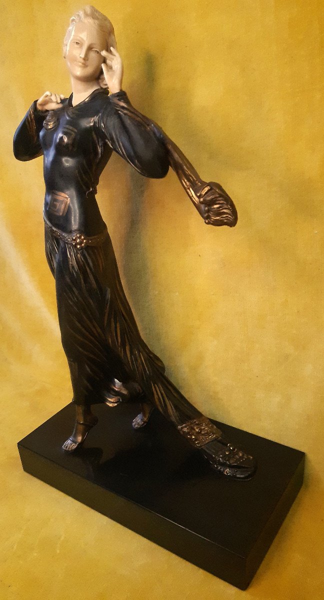 Elegant Chryselephantine Woman Dancing Art Deco Ivory Painted Decor Style 1930-photo-3