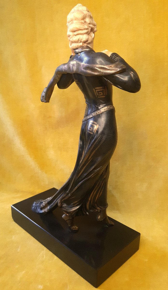 Elegant Chryselephantine Woman Dancing Art Deco Ivory Painted Decor Style 1930-photo-4