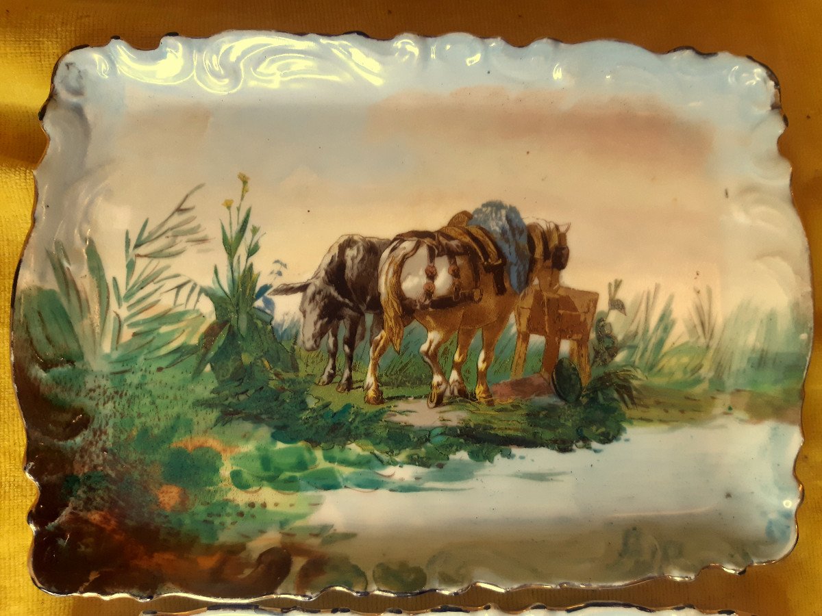  Pair Of Small Limoges Porcelain Dishes Decorated With Farm Animals Painted “1900”-photo-2