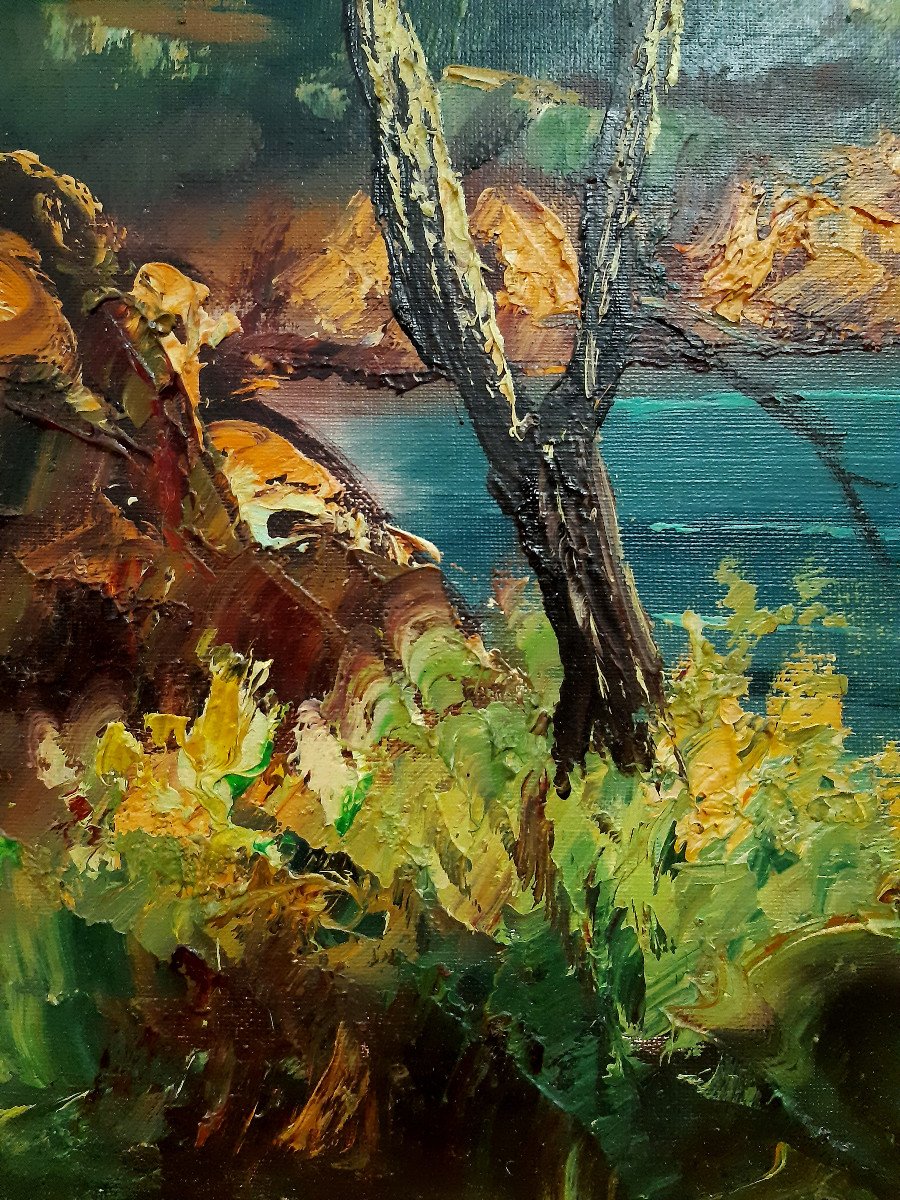 Marine Oil On Canvas Bay With Boats By Pierre Dumont (1920-1987) -photo-4