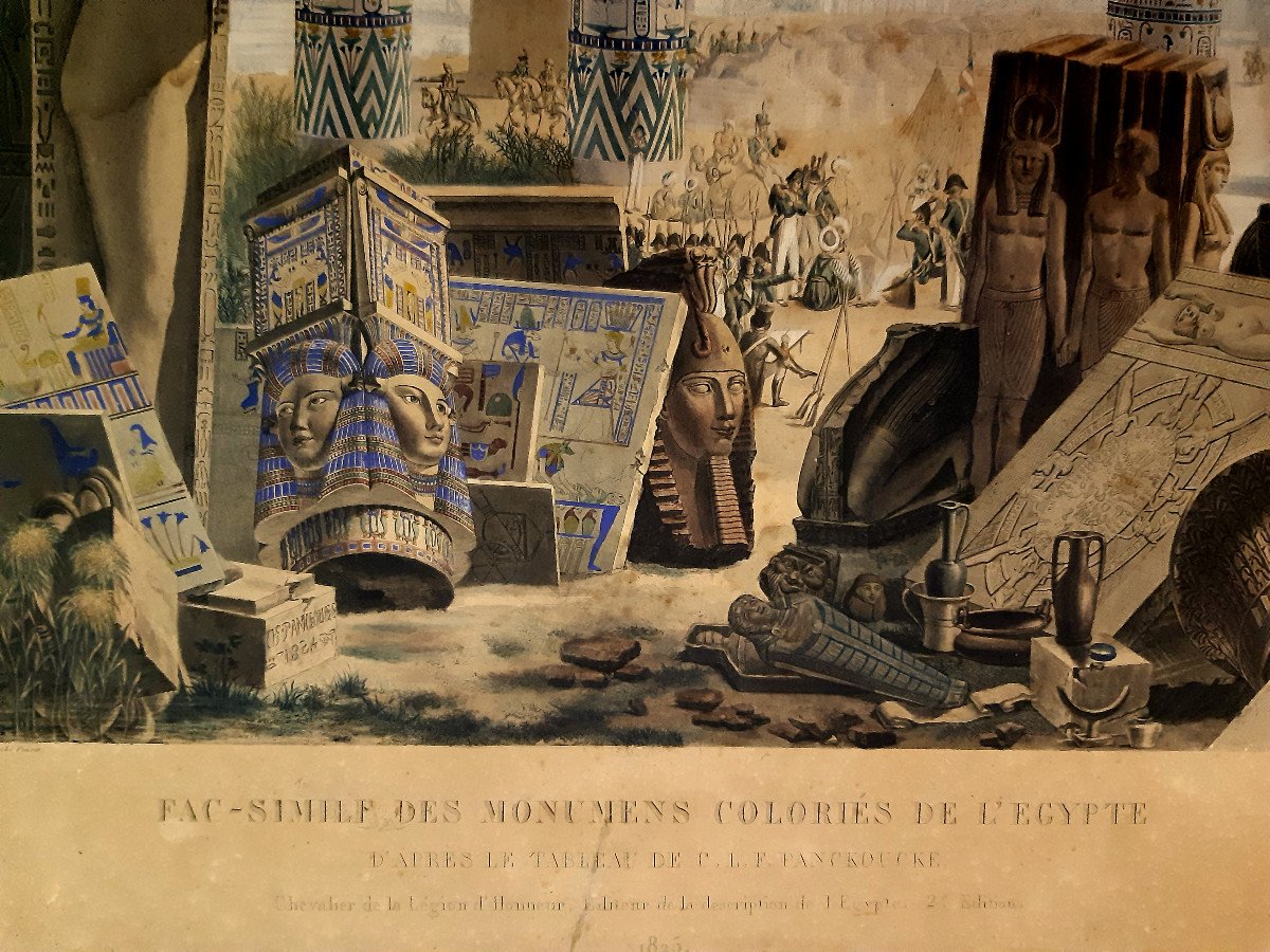 Lithograph Frontispiece “facsimile Of The Colored Monuments Of Egypt” 1825 Napoléon Campaign -photo-2