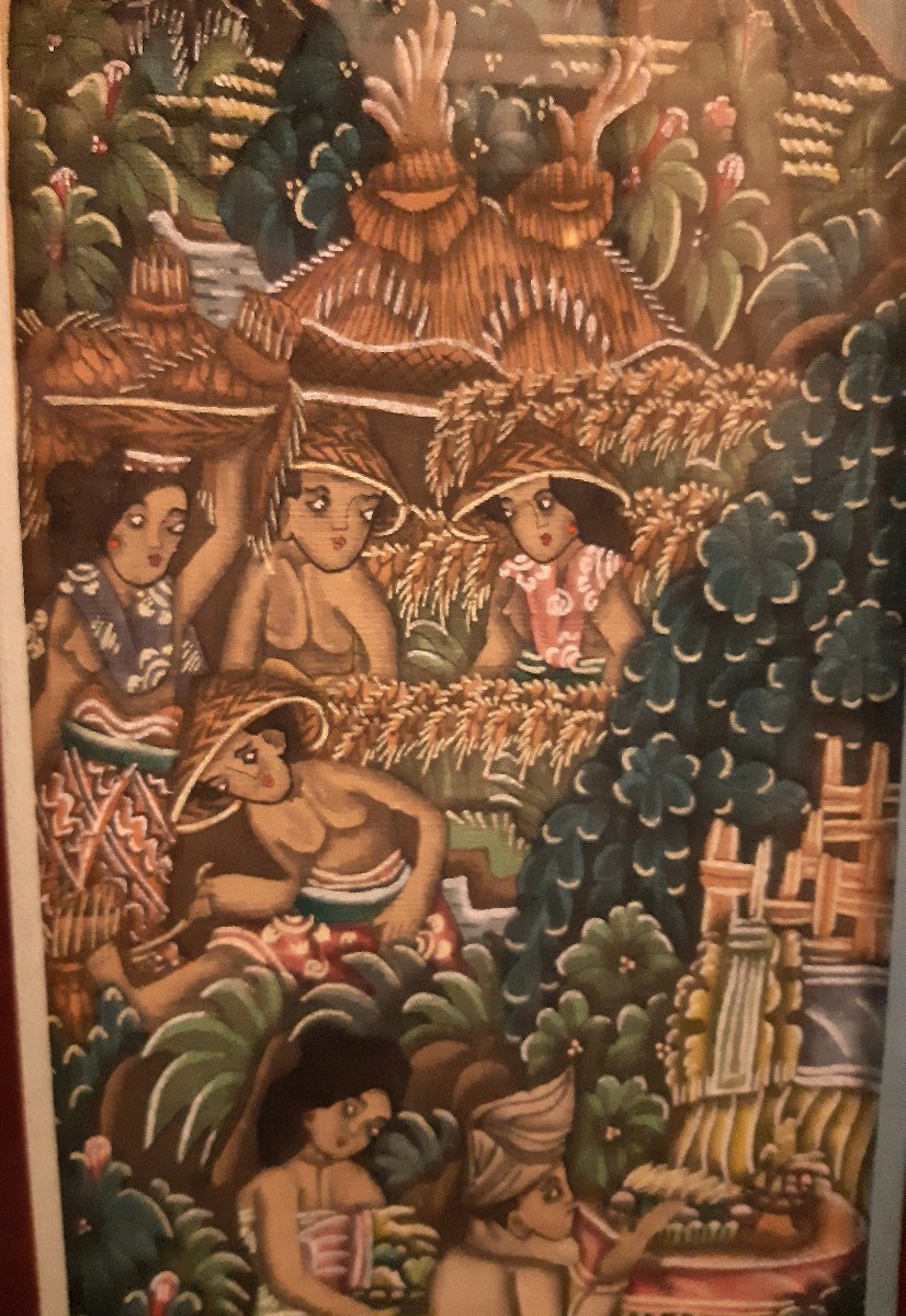 Set Of 3 Balinese Paintings Indonesia Traditional Art Of Batuan -photo-3