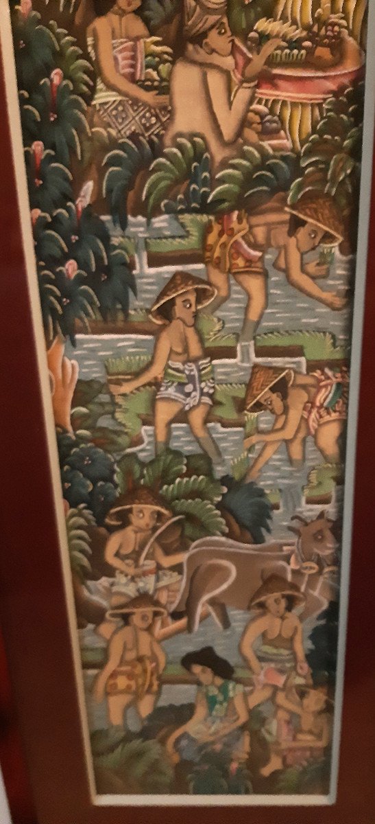 Set Of 3 Balinese Paintings Indonesia Traditional Art Of Batuan -photo-4