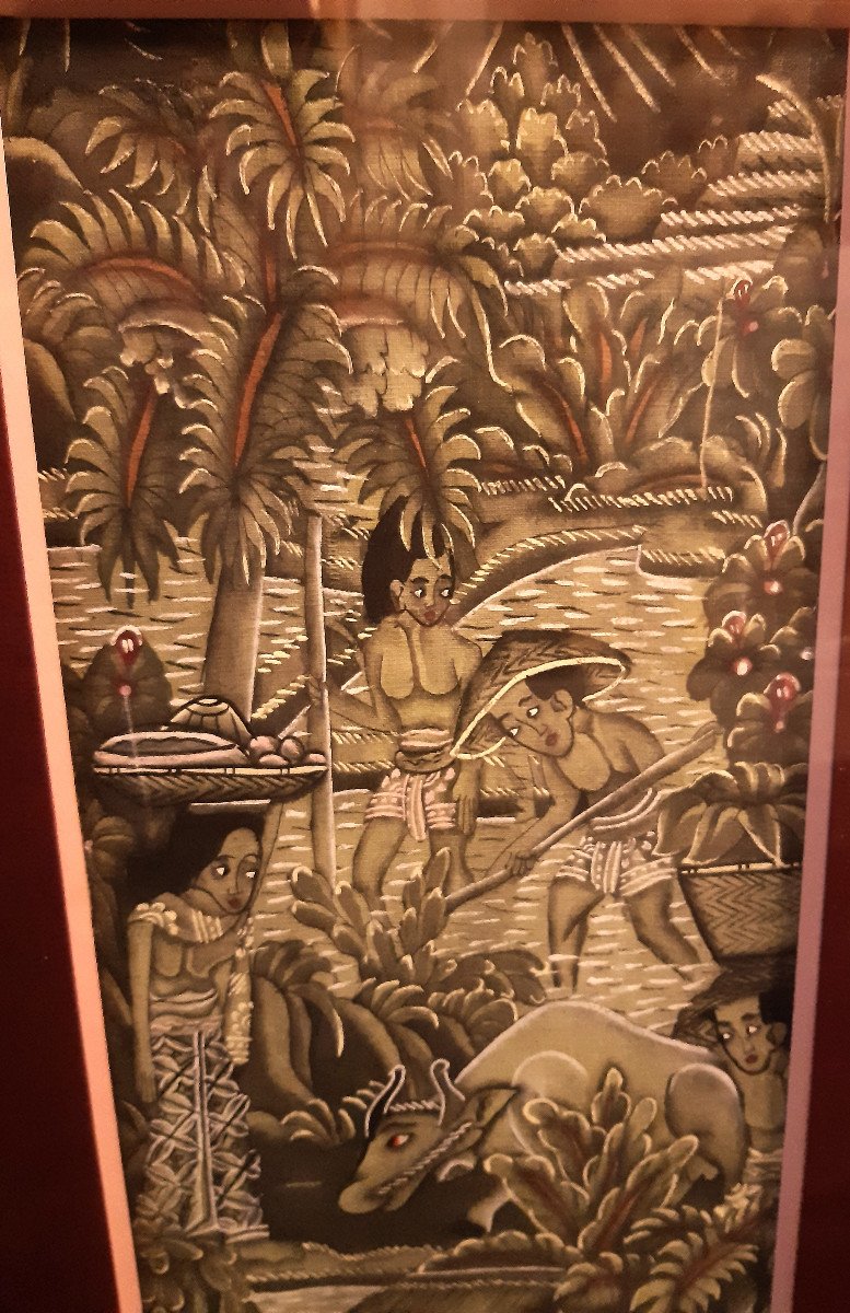 Set Of 3 Balinese Paintings Indonesia Traditional Art Of Batuan -photo-5