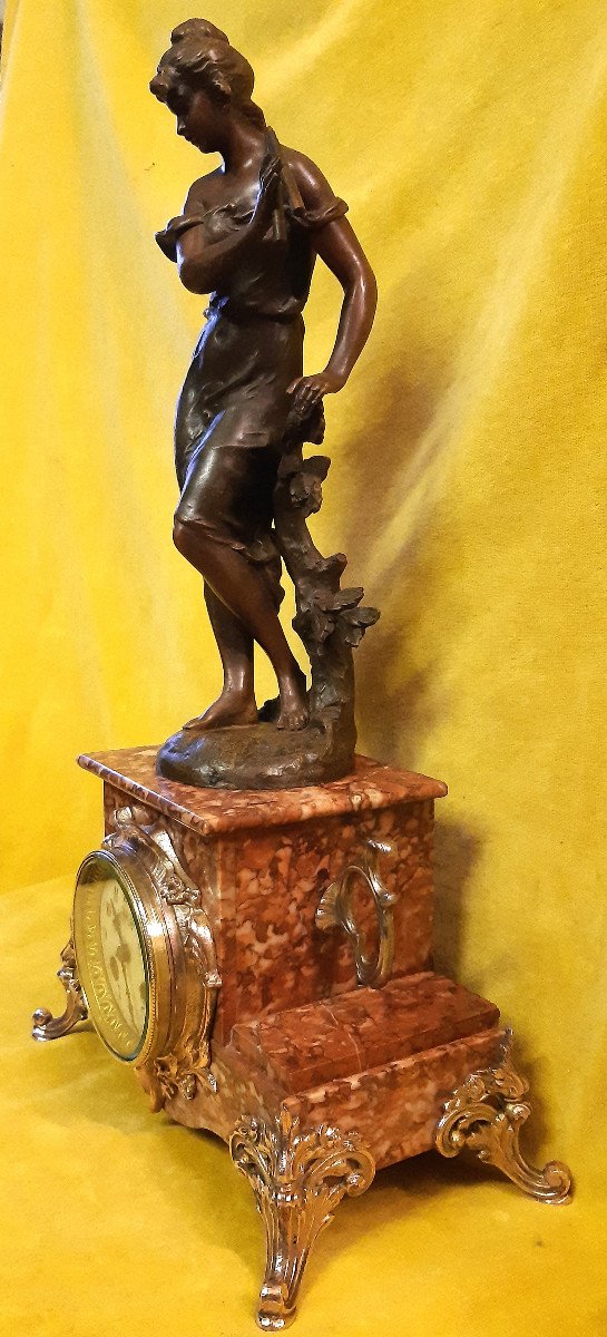 Art Nouveau Clock Musician Allegory "1900" Muse Of The Woods With Flute By Charles Vely-photo-3