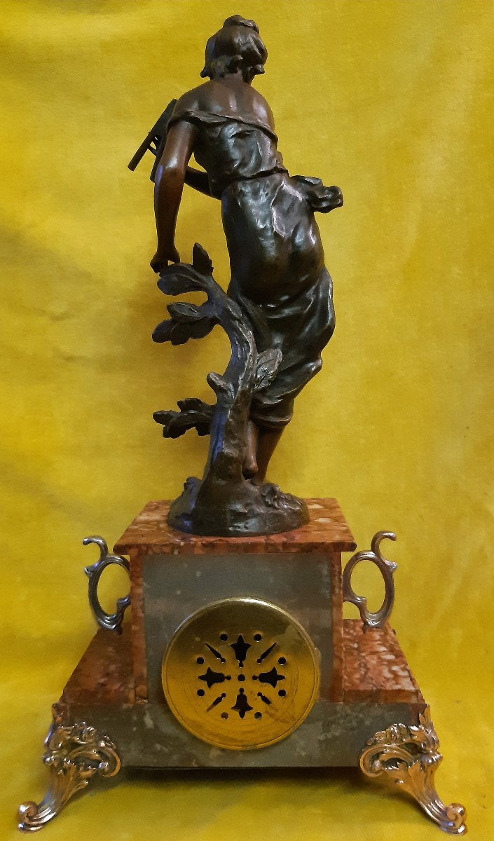 Art Nouveau Clock Musician Allegory "1900" Muse Of The Woods With Flute By Charles Vely-photo-1