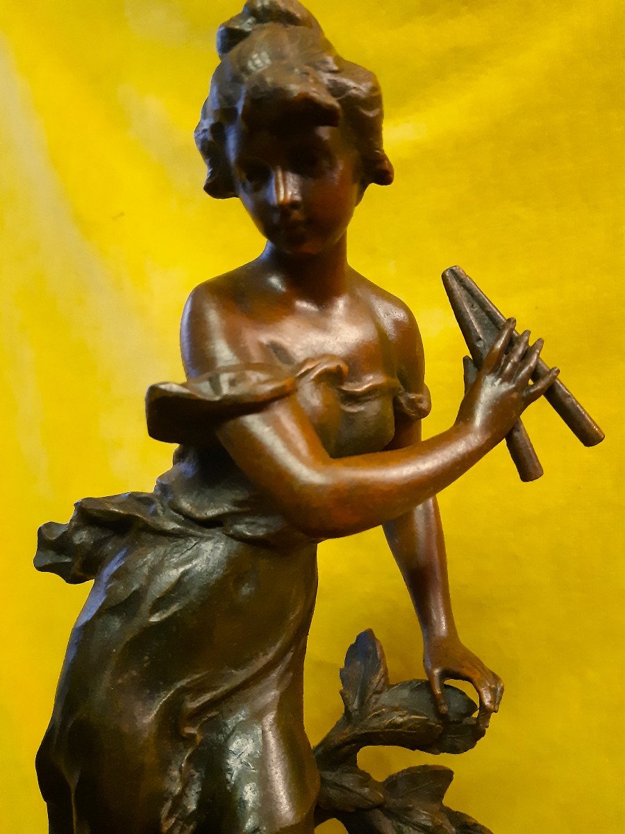 Art Nouveau Clock Musician Allegory "1900" Muse Of The Woods With Flute By Charles Vely-photo-3