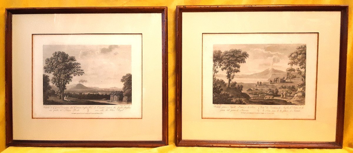 Pair Of Etchings With View Of Active Vesuvius 1804 Vicenzo Aloja (1769-1834)