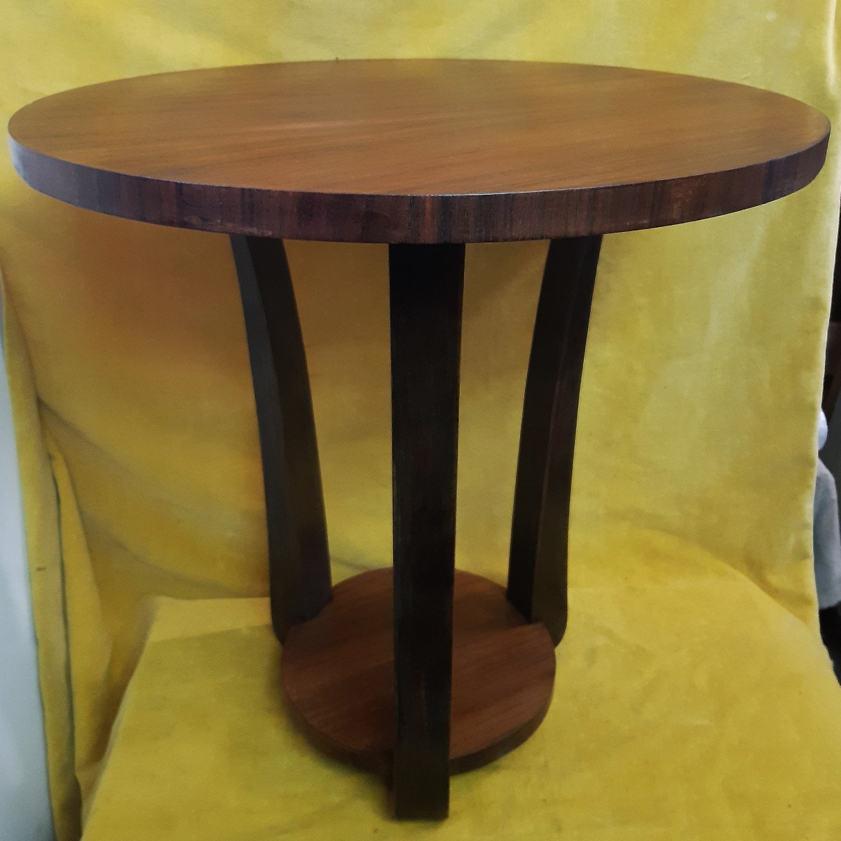 Round Pedestal Table Rosewood And Dark Wood Tripod Art Deco 1930-photo-1