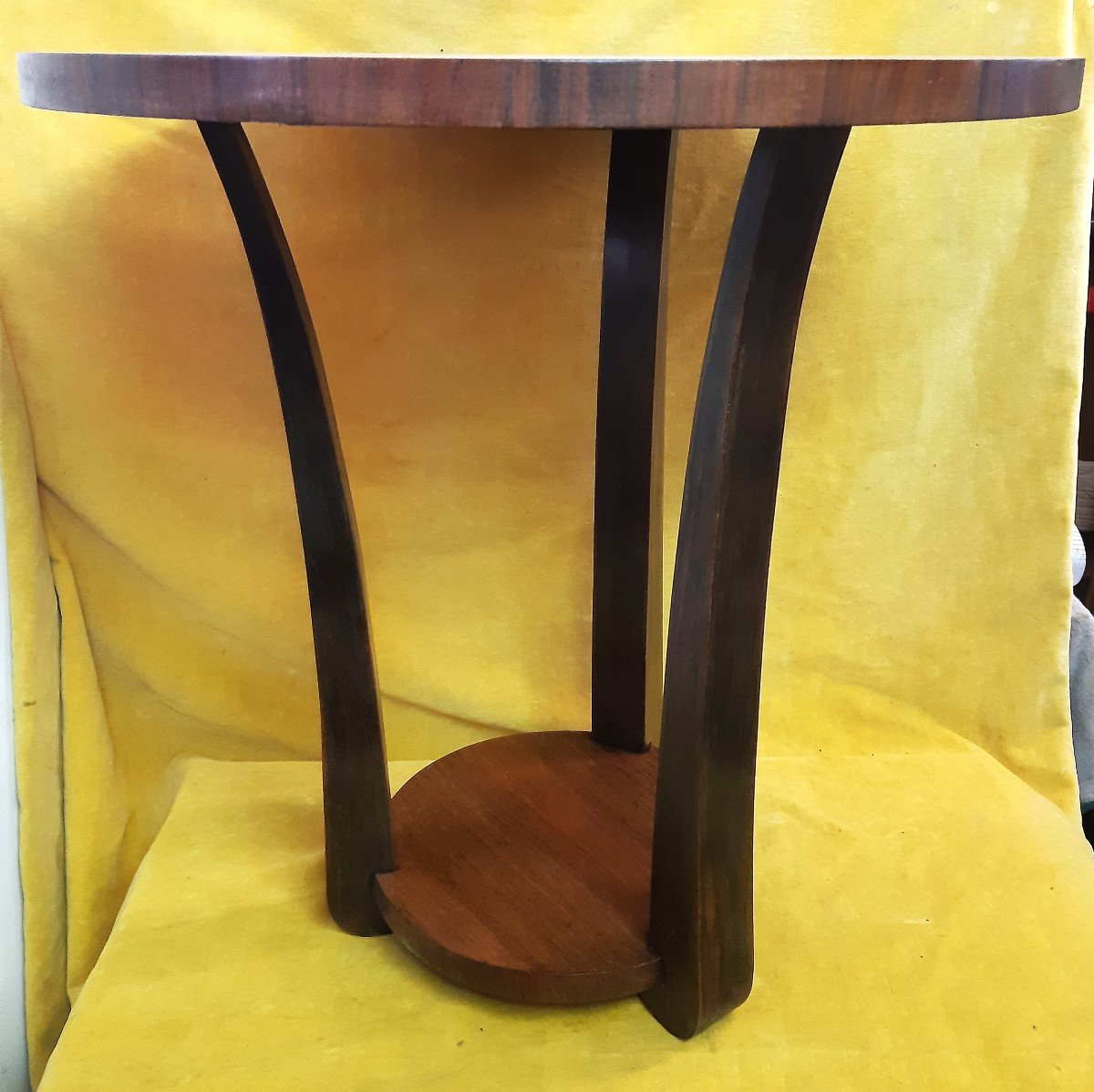 Round Pedestal Table Rosewood And Dark Wood Tripod Art Deco 1930-photo-4