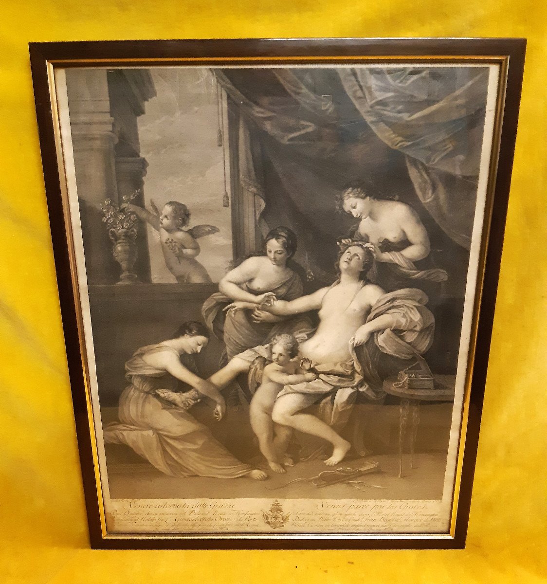 Gravure " Vénus Parée Par Les Graces " de 1773 d’une Peinture de Guido RENI (1575-1642)-photo-2