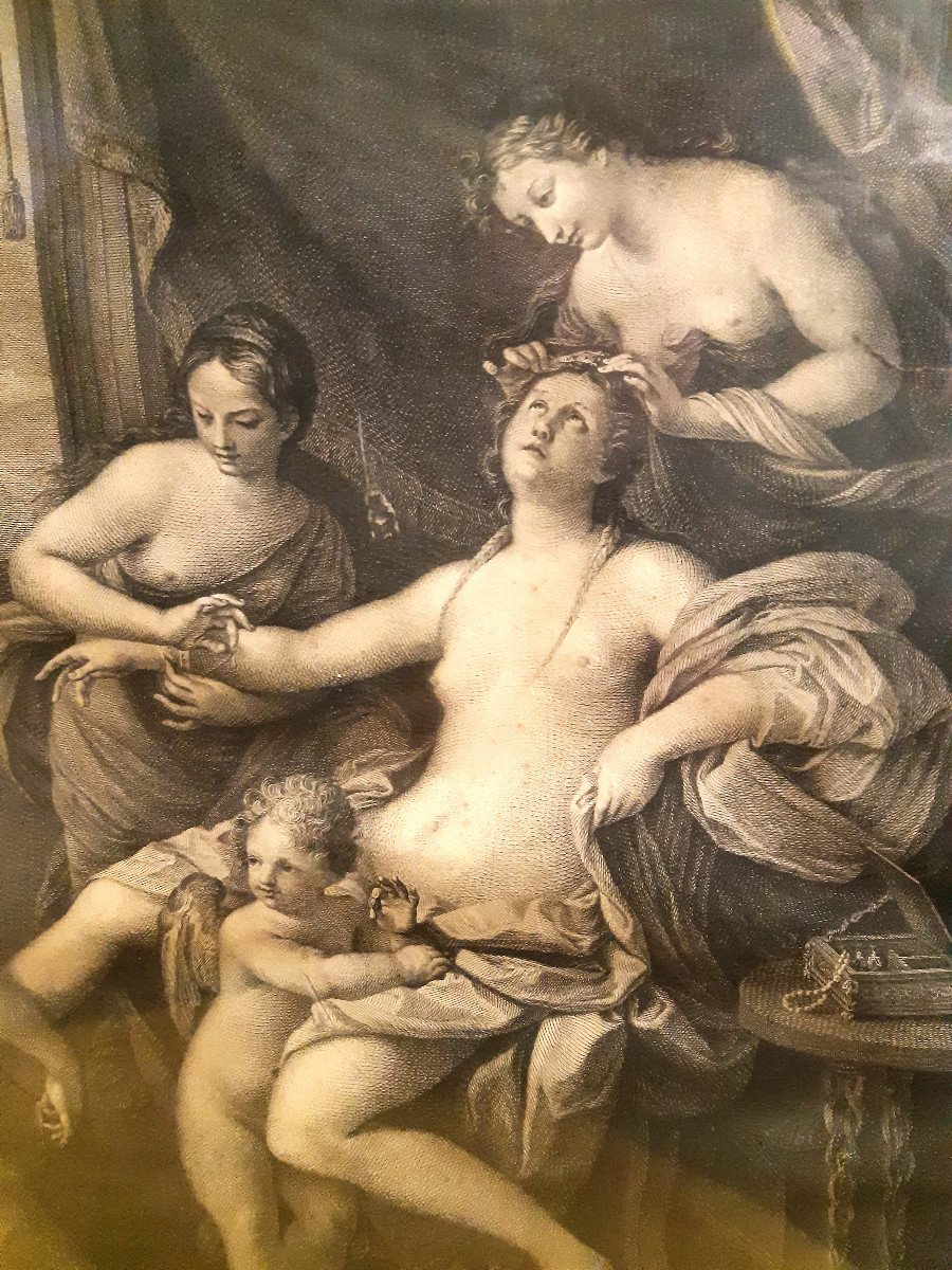Gravure " Vénus Parée Par Les Graces " de 1773 d’une Peinture de Guido RENI (1575-1642)