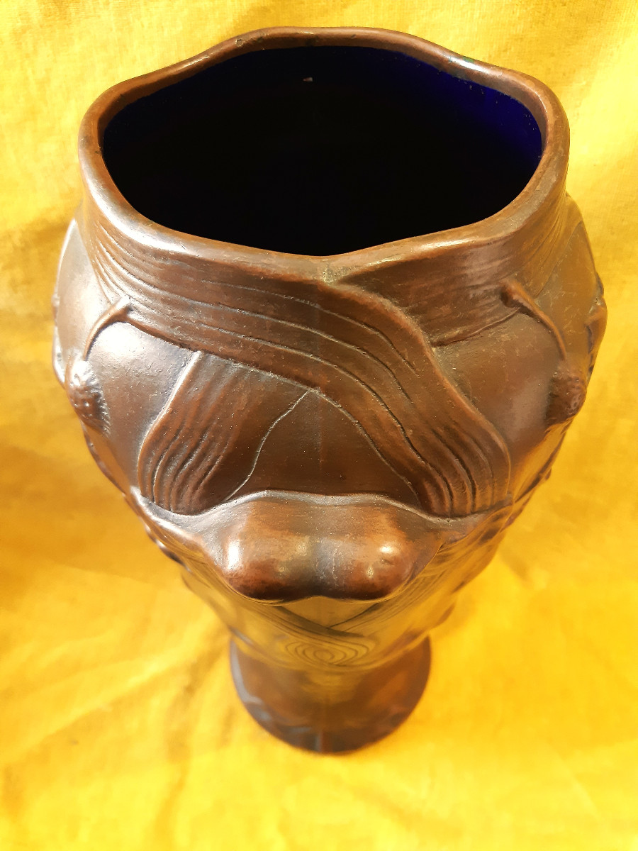 Baluster Vase Barbotine Five Lille Electroplating Art Nouveau By G.de Bruyn (1838-1916)-photo-2