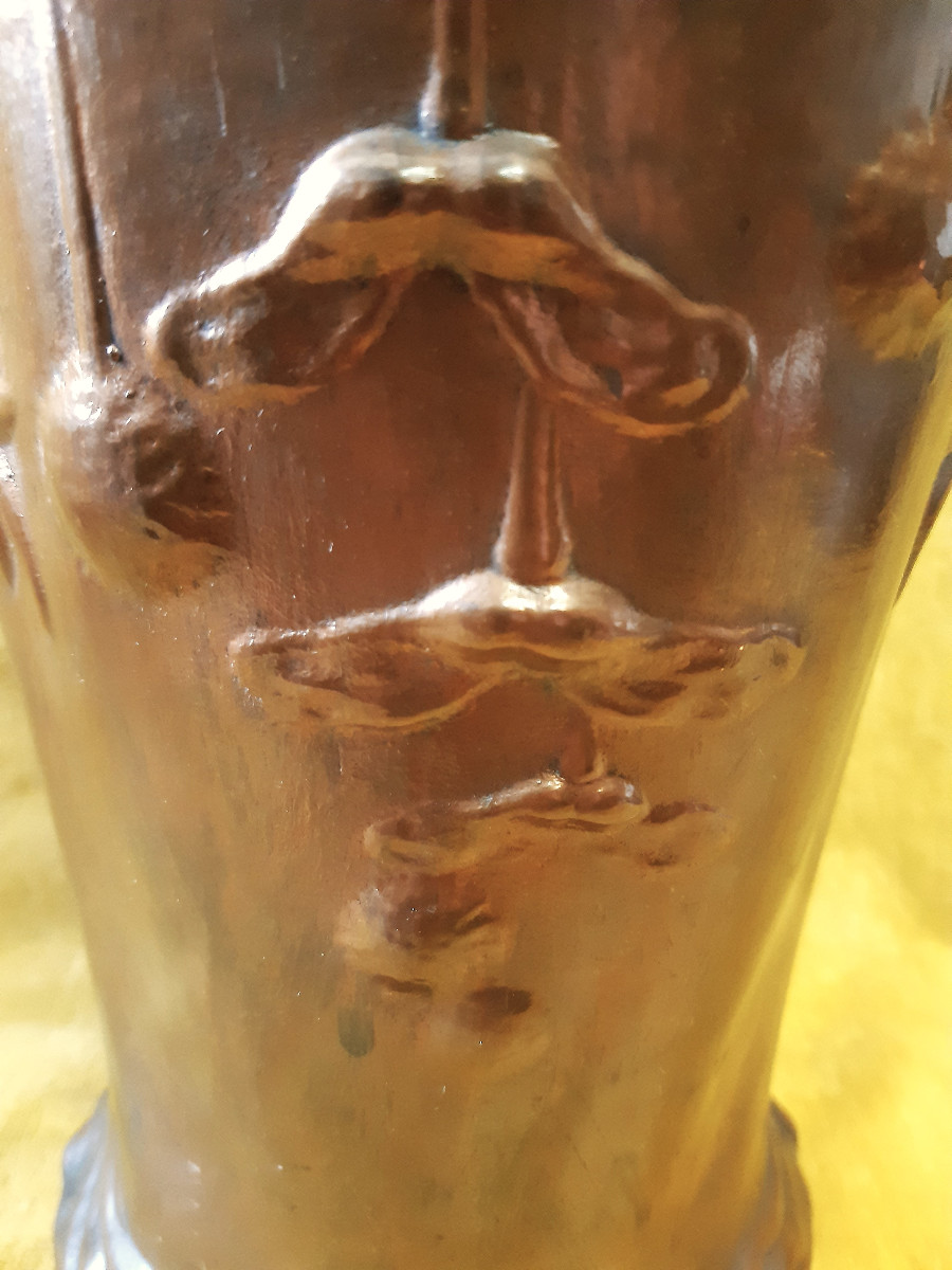 Baluster Vase Barbotine Five Lille Electroplating Art Nouveau By G.de Bruyn (1838-1916)-photo-5