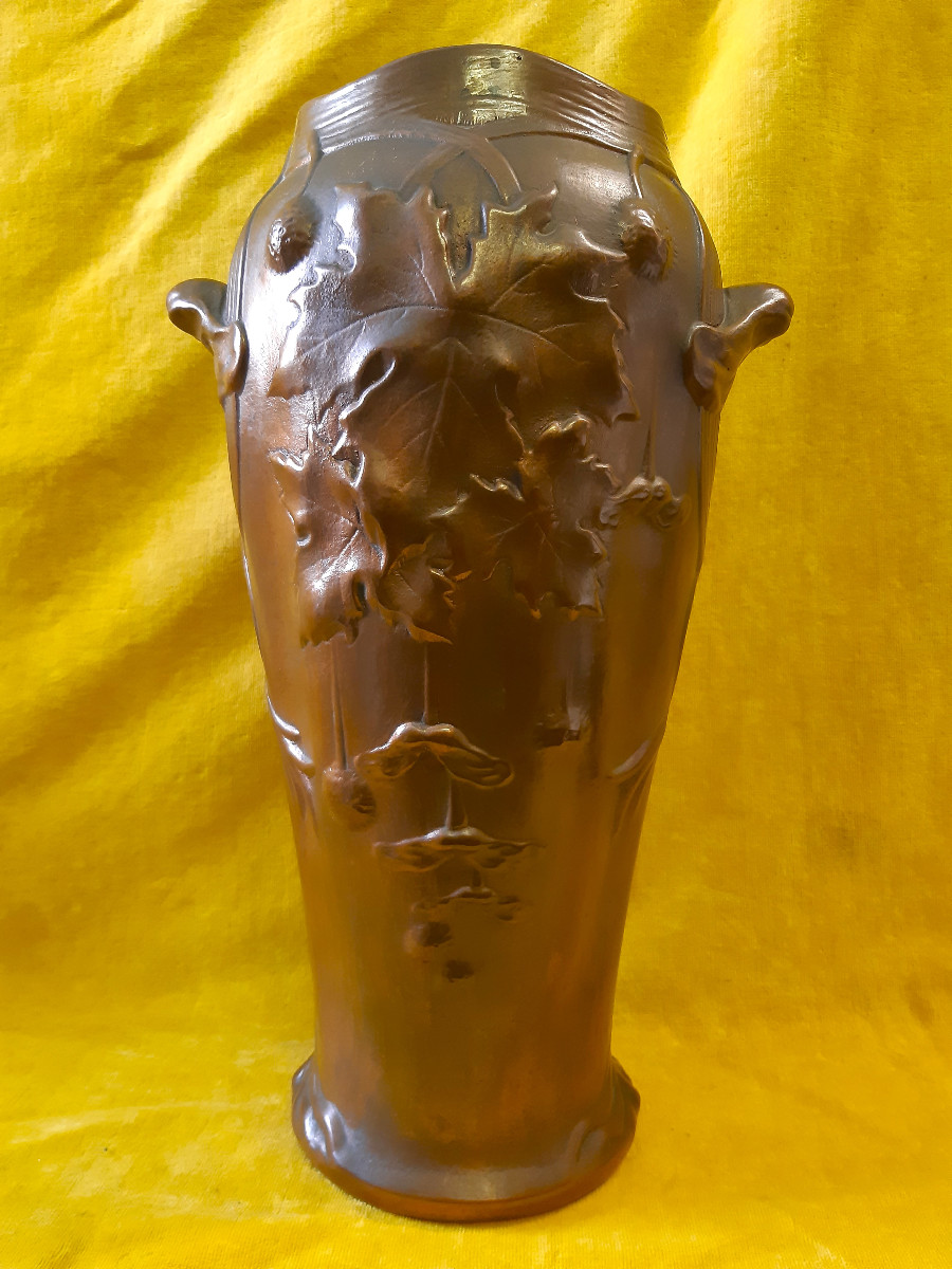 Baluster Vase Barbotine Five Lille Electroplating Art Nouveau By G.de Bruyn (1838-1916)