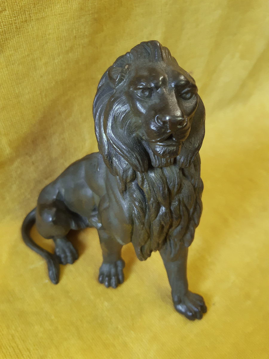 Sculpture Lion Debout au Naturel Patine Bronze Antique 19 ème Napoléon III-photo-2