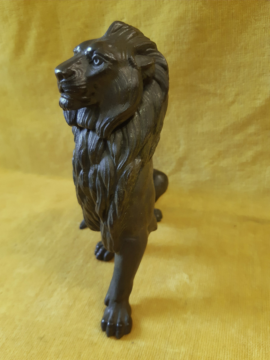 Sculpture Lion Debout au Naturel Patine Bronze Antique 19 ème Napoléon III-photo-4