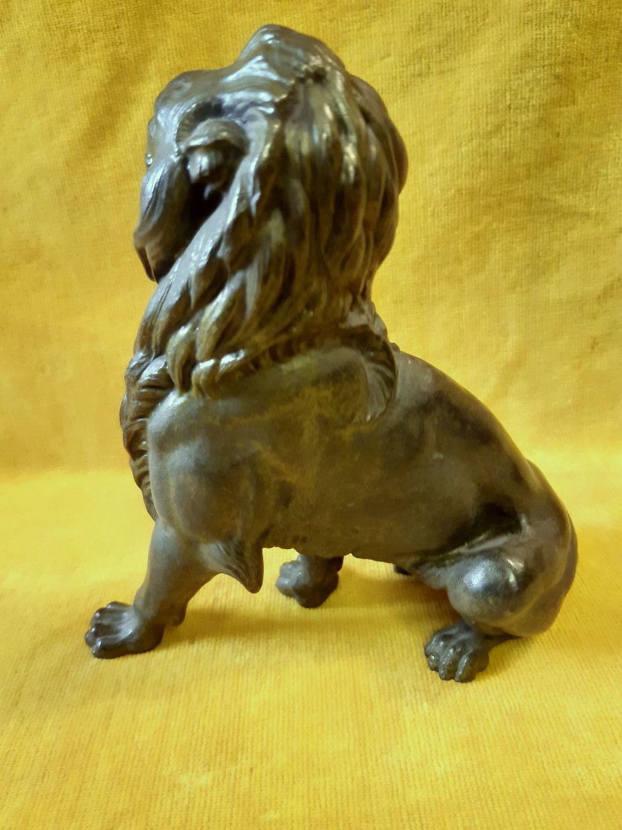 Sculpture Lion Debout au Naturel Patine Bronze Antique 19 ème Napoléon III-photo-1