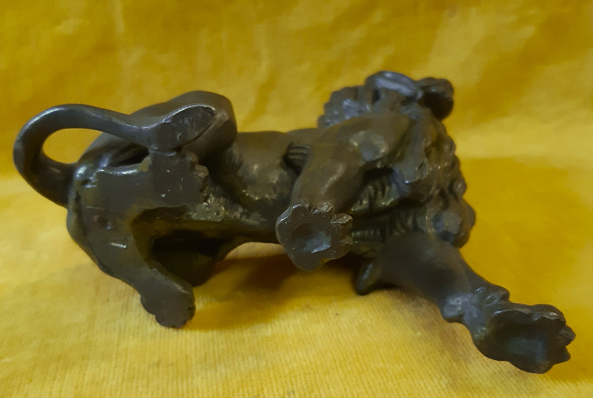 Sculpture Lion Debout au Naturel Patine Bronze Antique 19 ème Napoléon III-photo-6