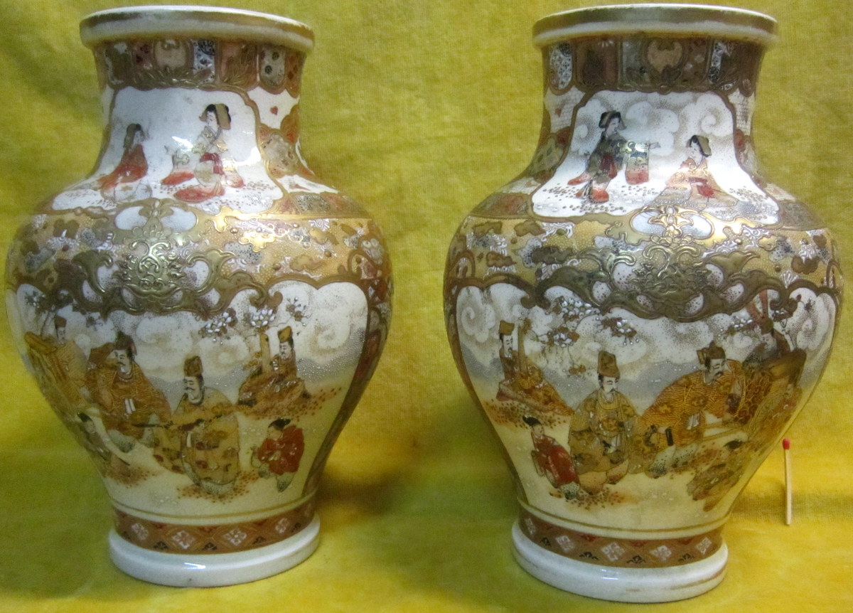 Vases Porcelaine Satsuma Japon Impériale Meiji 19éme Signé