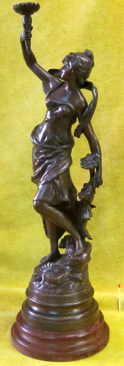 Sculpture A. Moreau Young Woman Holding A Torch 19th-photo-3