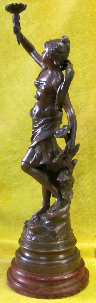 Sculpture A. Moreau Young Woman Holding A Torch 19th-photo-4