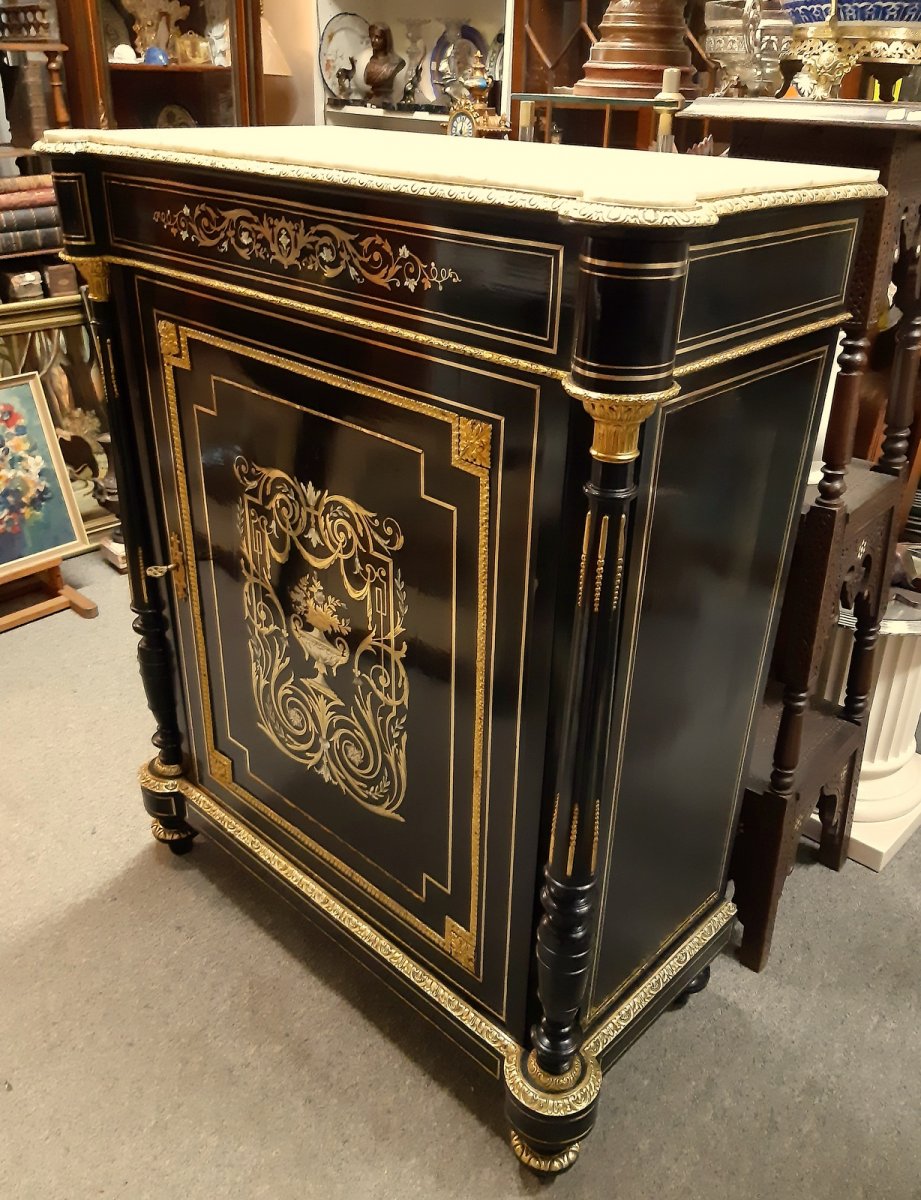 Buffet Height Support Napoleon III Black Lacquered 19th Boulle Style Marquetry-photo-2