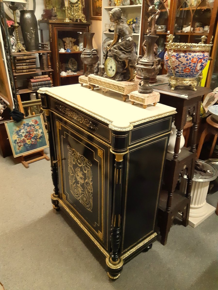 Buffet Height Support Napoleon III Black Lacquered 19th Boulle Style Marquetry-photo-4