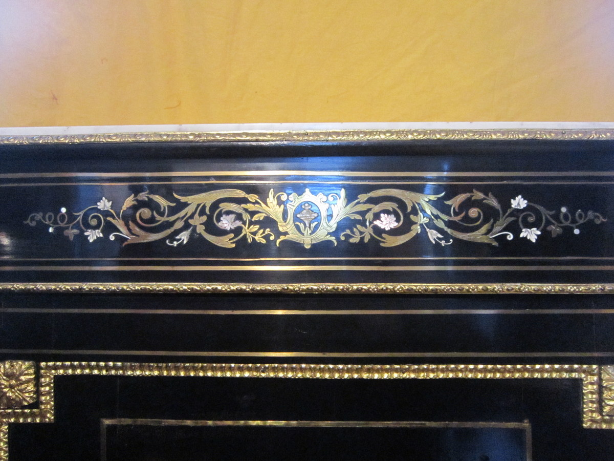 Buffet Height Support Napoleon III Black Lacquered 19th Boulle Style Marquetry-photo-2