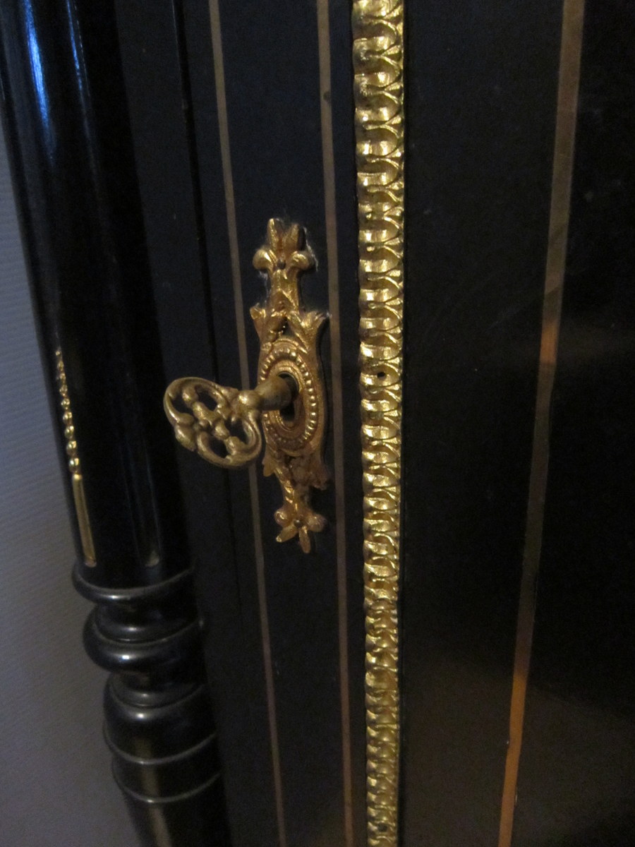 Buffet Height Support Napoleon III Black Lacquered 19th Boulle Style Marquetry-photo-3