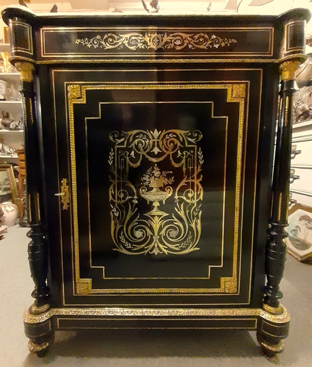 Buffet Height Support Napoleon III Black Lacquered 19th Boulle Style Marquetry-photo-5
