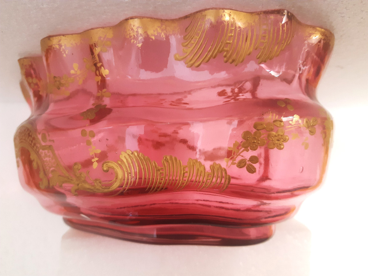 Oval Centerpiece Cup St Louis Pink Crystal Decorated Gold Massenet Model After 1895-photo-2