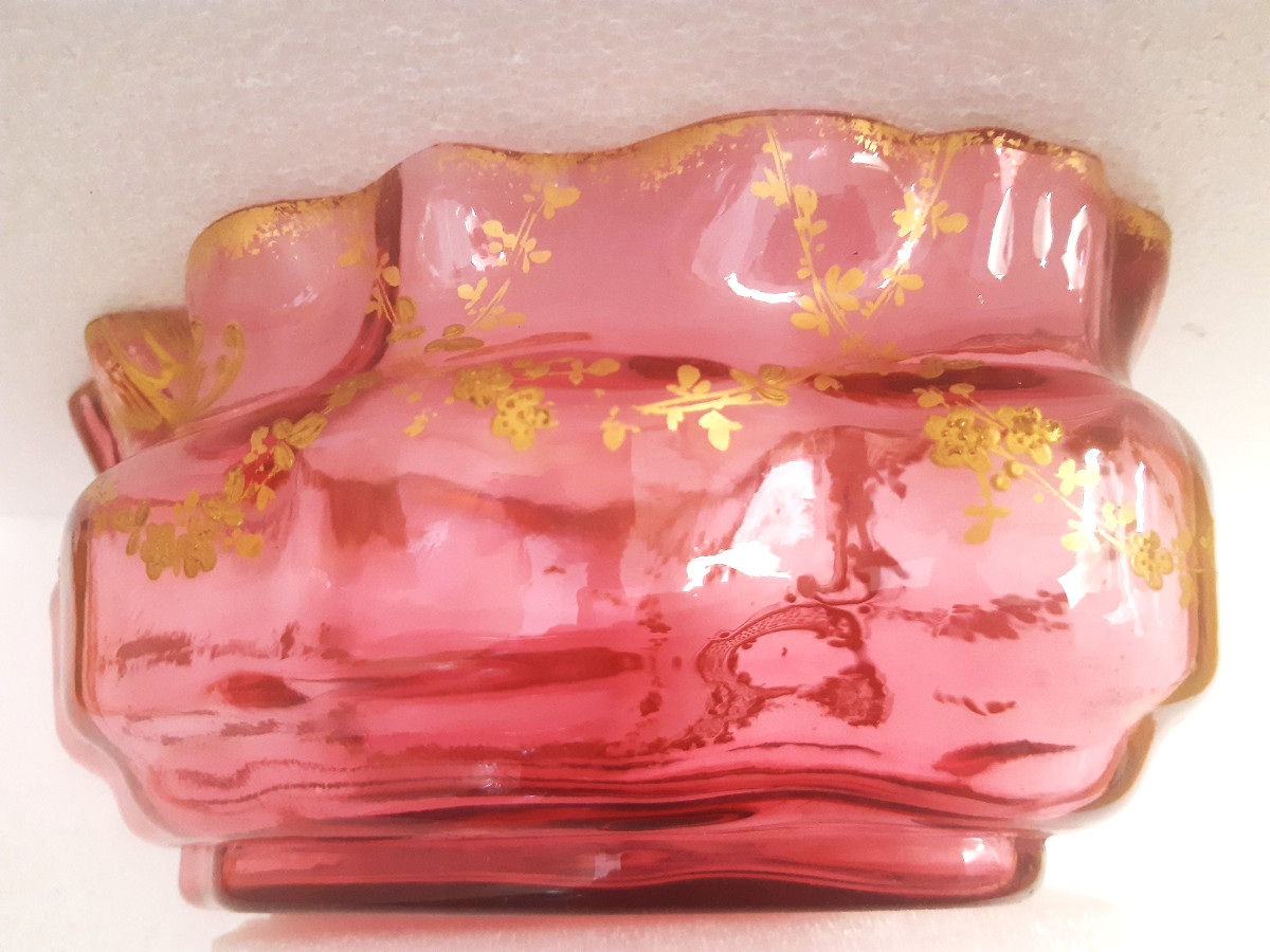 Oval Centerpiece Cup St Louis Pink Crystal Decorated Gold Massenet Model After 1895-photo-2