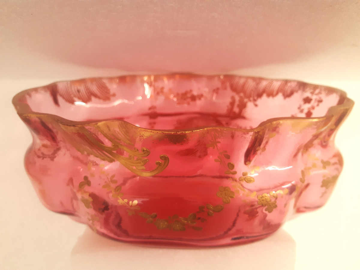 Oval Centerpiece Cup St Louis Pink Crystal Decorated Gold Massenet Model After 1895-photo-4