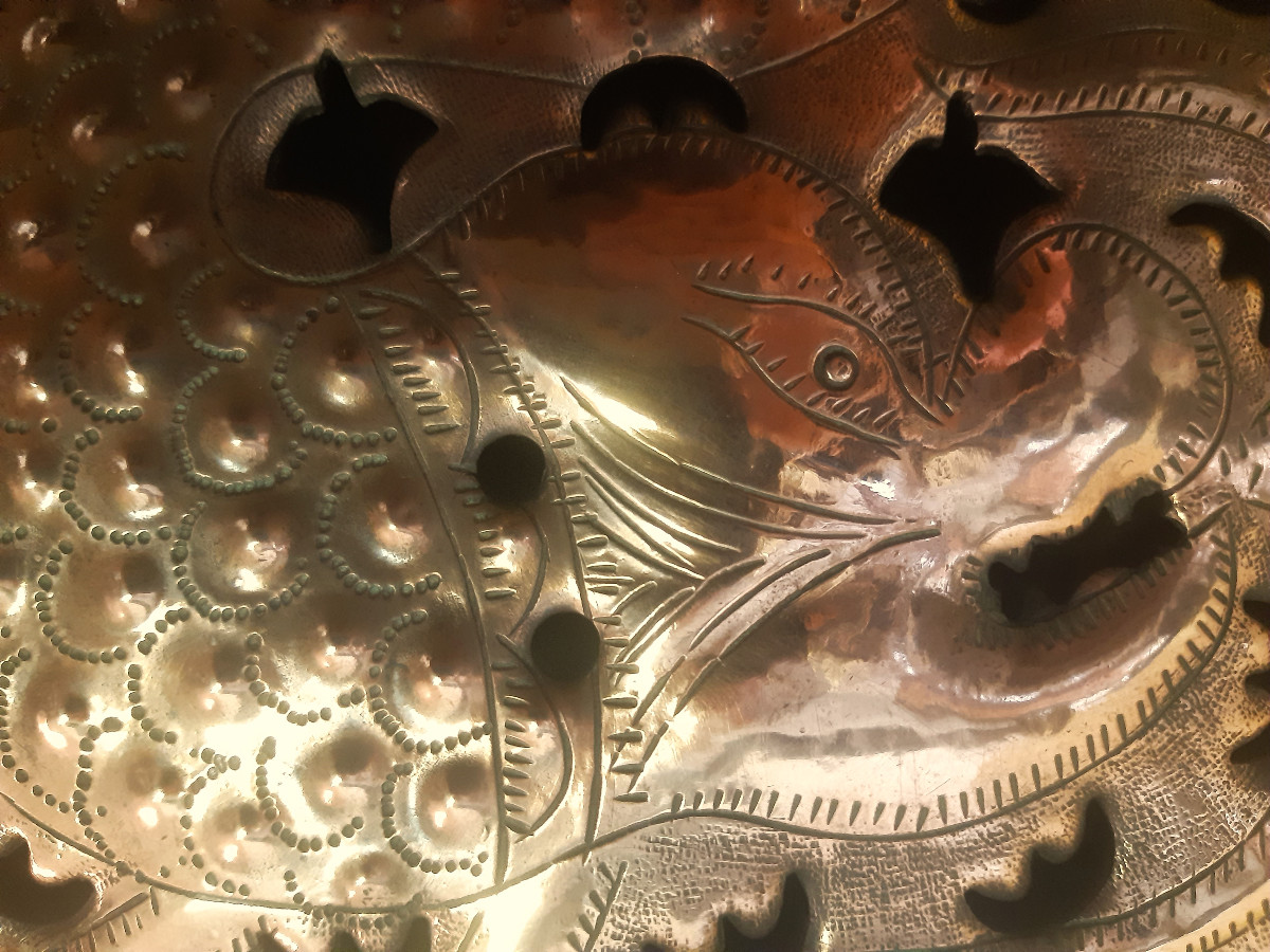 18th Century Red Copper Basin With Openwork And Hammered Design, Decorated With A Mythological Animal Spitting Flames -photo-3