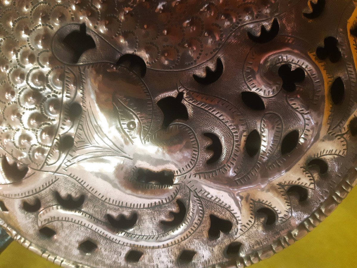 18th Century Red Copper Basin With Openwork And Hammered Design, Decorated With A Mythological Animal Spitting Flames -photo-4