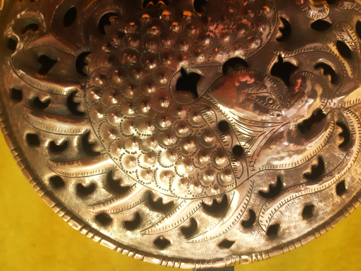 18th Century Red Copper Basin With Openwork And Hammered Design, Decorated With A Mythological Animal Spitting Flames -photo-3