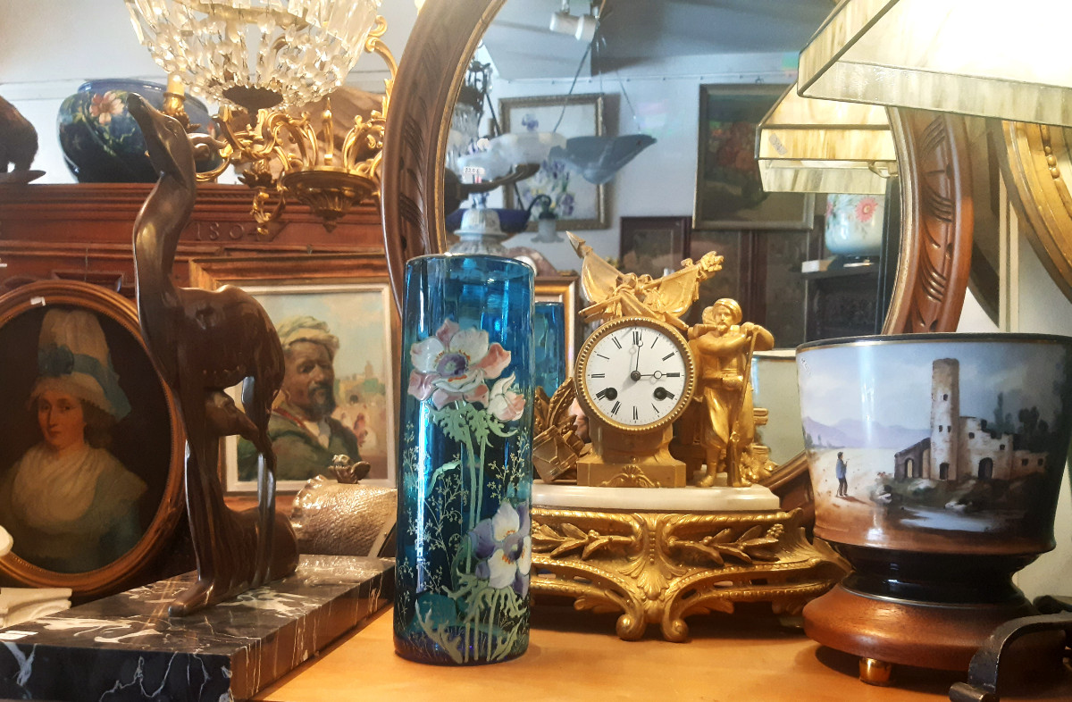  Legras Montjoie St Denis Blown Tube Vase Turquoise Blue Enamel Flowers 1900 Art Nouveau-photo-5