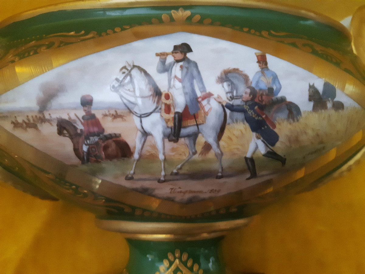 Jardinière Cup Hard Porcelain Empire Style "napoleon At Wagram 1809" After Horace Vernet-photo-2