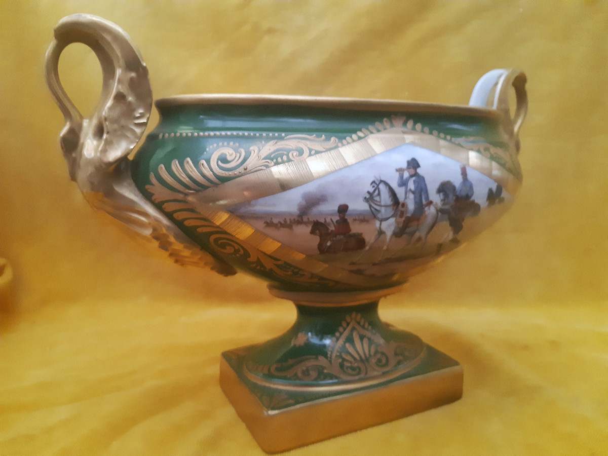 Jardinière Cup Hard Porcelain Empire Style "napoleon At Wagram 1809" After Horace Vernet-photo-3
