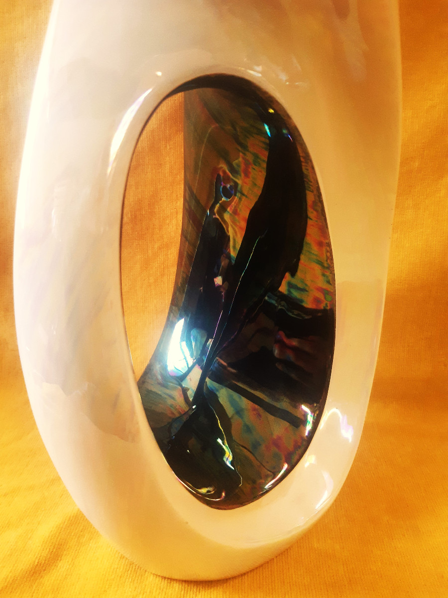 Paire de Vases VERCERAM Noir Irisé et Blanc Nacré Vintage 1950/60-photo-3