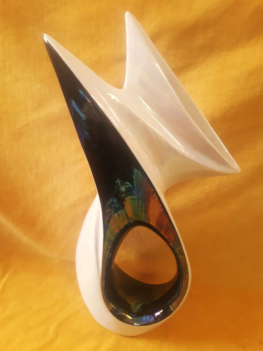 Paire de Vases VERCERAM Noir Irisé et Blanc Nacré Vintage 1950/60-photo-5