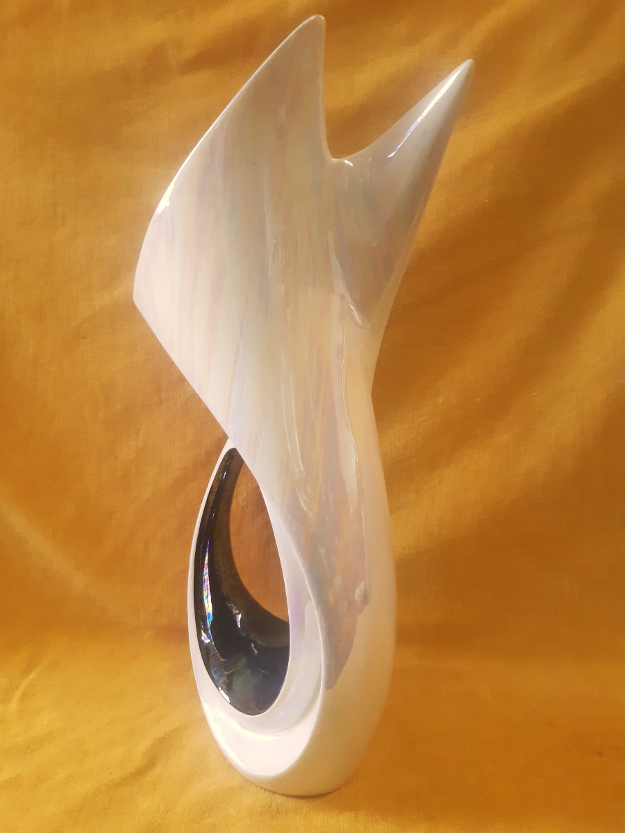 Paire de Vases VERCERAM Noir Irisé et Blanc Nacré Vintage 1950/60-photo-7