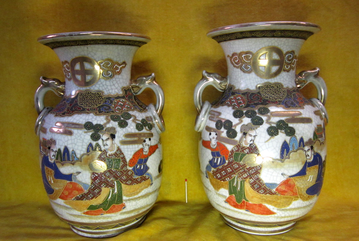 2 Vases Porcelaine Ansés Satsumas Japon Impériale Meiji 19éme-photo-2