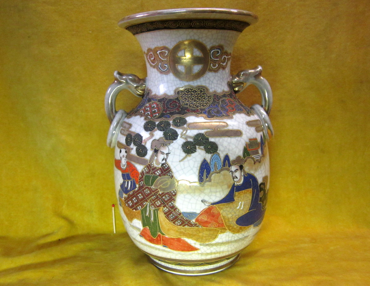 2 Vases Porcelaine Ansés Satsumas Japon Impériale Meiji 19éme-photo-3